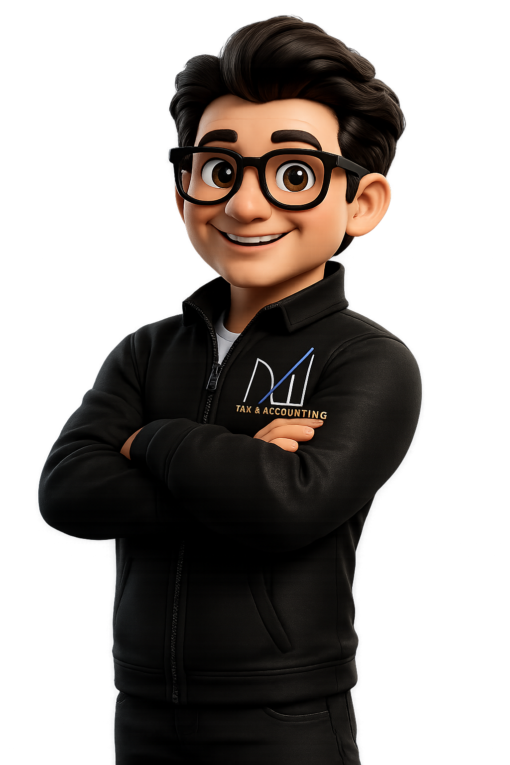 Benny - AI Bookkeeping Assistant Benny, Millennial Tax & Accounting's AI bookkeeping assistant, wearing a black company jacket with arms crossed.