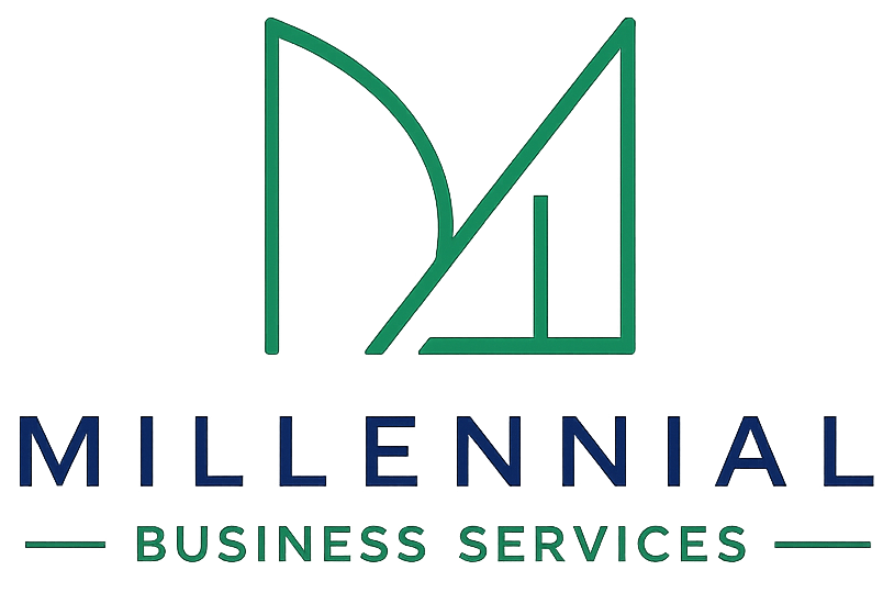 Millennial Business Services Logo Millennial Business Services logo featuring the signature Millennial "M" icon in green.