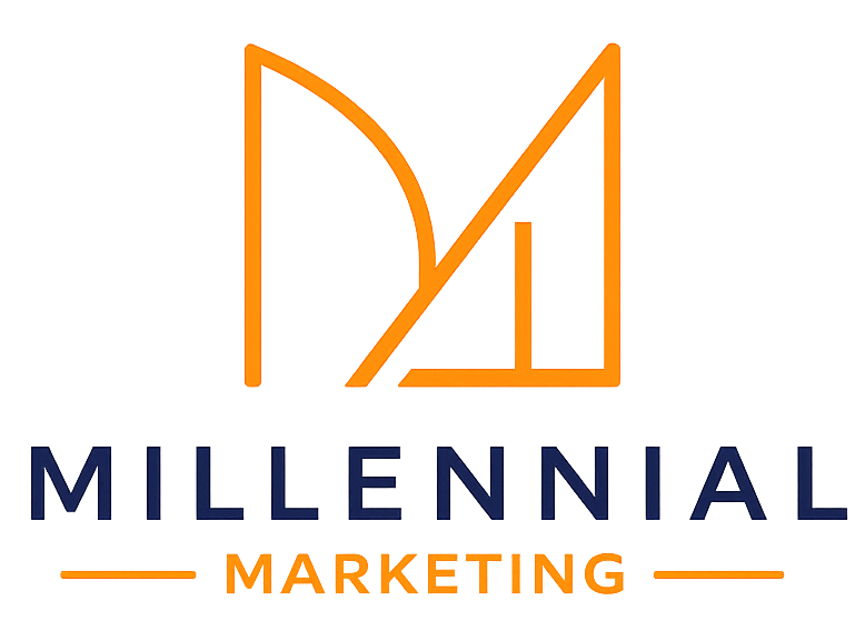 Millennial Marketing Logo Millennial Marketing logo featuring the signature Millennial "M" icon in orange with modern typography.